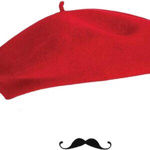 Frenchman Beret Women Men, Mustache Halloween Mime Costume Accessory Beanie Caps